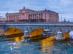 Rzeka, Sztokholm, Stare Miasto, Budynki, Most, Kamienny, Riksdag, Szwecja, Parlament